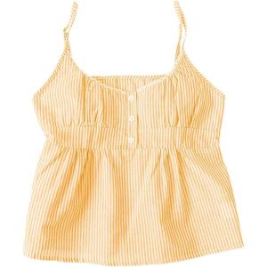 image:imageRoseSeek Womens Striped Button Front Flared Camisole Tops Shirred Spaghetti Strap Tank TopPure Yellow