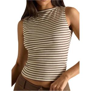 image:imageRoseSeek Womens Striped Tank Top Boat Neck Sleeveless Crop Tops Summer Slim Fit TopsMulticolor