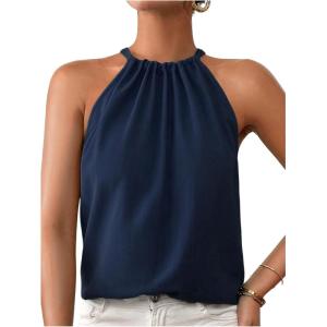 image:imageRoseSeek Womens Summer Halter Tops Tie Back Sleeveless Work Shirts Blouses for Women Casual DressyDeep Blue