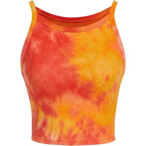 image:imageRoseSeek Womens Tie Dye Crop Camisole Tops Fitted Sleeveless Tank Top Summer ClothesOrange
