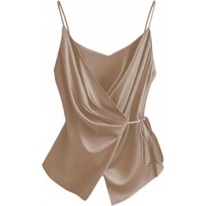 image:imageRoseSeek Womens Tie Side Wrap Camisole Tops Spaghetti Strap V Neck Elegant Blouses ShirtsApricot