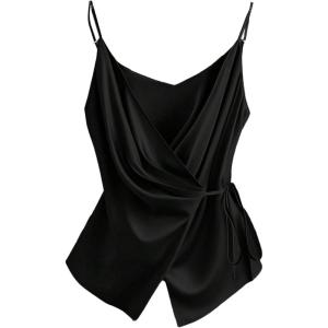 image:imageRoseSeek Womens Tie Side Wrap Camisole Tops Spaghetti Strap V Neck Elegant Blouses ShirtsBlack