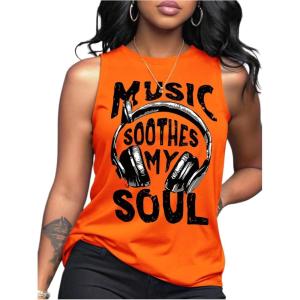 image:imageRoseSeek Womens Vintage Graphic Car Print Summer Tank Top Crewneck Sleeveless Tops StreetwearOrange and Black