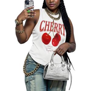 image:imageRoseSeek Womens Vintage Graphic Car Print Summer Tank Top Crewneck Sleeveless Tops StreetwearWhite and Red