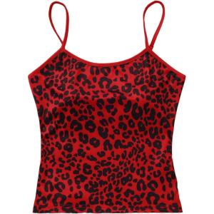 image:imageRoseSeek Womens Y2K Leopard Beach Print Slim Fit Camisole Tops Casual Spaghetti Strap Tank TopsRed