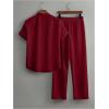 image:imageRoseSeek Mens 2 Piece Beach Vacation Linen Outfits Button Down Short Sleeve Shirts and Straight Leg Pants SetBurgundy