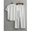 image:imageRoseSeek Mens 2 Piece Beach Vacation Linen Outfits Button Down Short Sleeve Shirts and Straight Leg Pants SetWhite