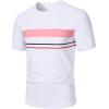 image:imageRoseSeek Mens Striped Color Block Tee Tops Crewneck Short Sleeve Summer T ShirtsWhite Pink