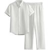image:imageRoseSeek Mens 2 Piece Beach Vacation Linen Outfits Button Down Short Sleeve Shirts and Straight Leg Pants SetWhite