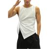 image:imageRoseSeek Mens Knot Side Sleeveless Tops Ruched Crew Neck Asymmetrical Hem Muscle Tank TopsWhite