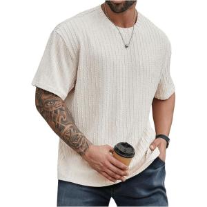 image:imageMens Big and Tall Shirts Textured Knit Tshirt Shirts Casual Summer Tops TrendyApricot