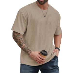 image:imageMens Big and Tall Shirts Textured Knit Tshirt Shirts Casual Summer Tops TrendyApricot Khaki
