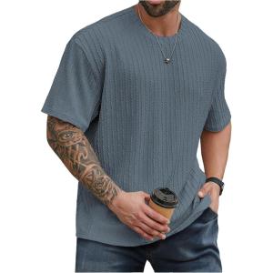 image:imageMens Big and Tall Shirts Textured Knit Tshirt Shirts Casual Summer Tops TrendyDusty Blue