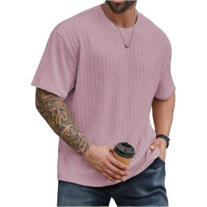 image:imageMens Big and Tall Shirts Textured Knit Tshirt Shirts Casual Summer Tops TrendyPink