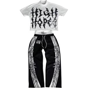 image:imageRoseSeek Mens 2 Piece Outfits Streetwear Graphic Tees and Sweatpants Set Going Out Hippop ClothesBlack and White