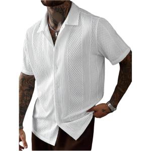 image:imageRoseSeek Mens Button Down Shirts Textured Short Sleeve Collar Beach Shirts Business Casual OutfitsWhite