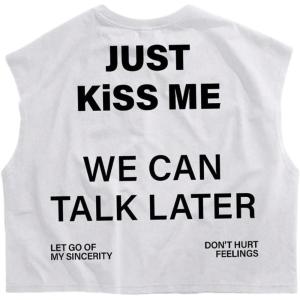 image:imageRoseSeek Mens Cap Sleeve Graphic Tees Crewneck Summer T Shirts Crop Tops StreetwearLetter White