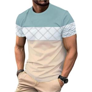 image:imageRoseSeek Mens Color Block Short Sleeve Shirts Geo Print Round Neck Casual TShirt Summer Tee TopsBlue and White