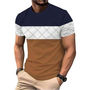 image:imageRoseSeek Mens Color Block Short Sleeve Shirts Geo Print Round Neck Casual TShirt Summer Tee TopsDeep Blue