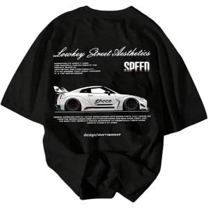 image:imageRoseSeek Mens Graphic Car Print Tees Letter Crewneck Short Sleeve T Shirts Streetwear Tops Y2K Summer TopsBlack