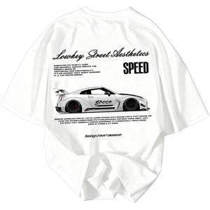 image:imageRoseSeek Mens Graphic Car Print Tees Letter Crewneck Short Sleeve T Shirts Streetwear Tops Y2K Summer TopsCar White