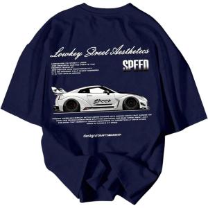 image:imageRoseSeek Mens Graphic Car Print Tees Letter Crewneck Short Sleeve T Shirts Streetwear Tops Y2K Summer TopsDeep Blue