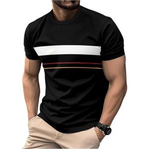 image:imageRoseSeek Mens Striped Color Block Tee Tops Crewneck Short Sleeve Summer T ShirtsBlack White