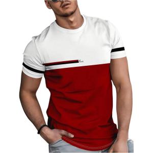 image:imageRoseSeek Mens Striped Color Block Tee Tops Crewneck Short Sleeve Summer T ShirtsWhite