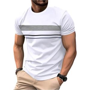 image:imageRoseSeek Mens Striped Color Block Tee Tops Crewneck Short Sleeve Summer T ShirtsWhite and Grey