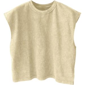image:imageRoseSeek Mens Summer Washed Tank Tops Sleeveless Shirts Crewneck Cap Sleeve Top Vintage Muscle T ShirtsApricot