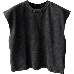 image:imageRoseSeek Mens Summer Washed Tank Tops Sleeveless Shirts Crewneck Cap Sleeve Top Vintage Muscle T ShirtsBlack