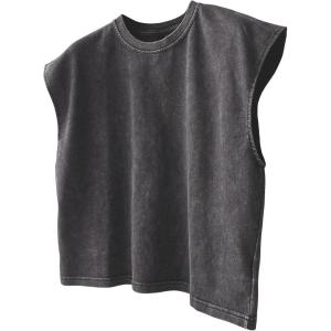image:imageRoseSeek Mens Summer Washed Tank Tops Sleeveless Shirts Crewneck Cap Sleeve Top Vintage Muscle T ShirtsDark Deep Grey