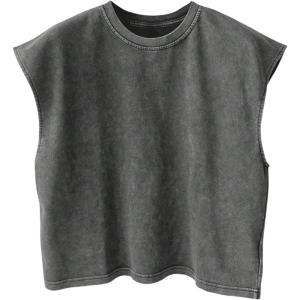 image:imageRoseSeek Mens Summer Washed Tank Tops Sleeveless Shirts Crewneck Cap Sleeve Top Vintage Muscle T ShirtsDark Grey