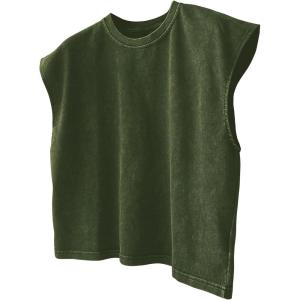 image:imageRoseSeek Mens Summer Washed Tank Tops Sleeveless Shirts Crewneck Cap Sleeve Top Vintage Muscle T ShirtsGreen