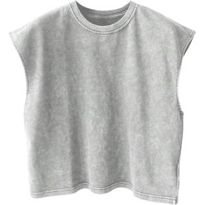 image:imageRoseSeek Mens Summer Washed Tank Tops Sleeveless Shirts Crewneck Cap Sleeve Top Vintage Muscle T ShirtsGrey