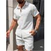 image:imageRoseSeek Mens 2 Piece Beach Vacation Outfits Short Sleeve Button Down Shirt and Shorts Clothing SetWhite