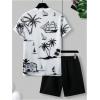 image:imageRoseSeek Mens 2 Piece Outfits Tropical Graphic Short Sleeve TShirt and Drawstring Waist Shorts SetsBlack and White
