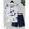 image:imageRoseSeek Mens 2 Piece Outfits Tropical Graphic Short Sleeve TShirt and Drawstring Waist Shorts SetsBlue White