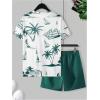 image:imageRoseSeek Mens 2 Piece Outfits Tropical Graphic Short Sleeve TShirt and Drawstring Waist Shorts SetsGreen White