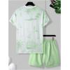 image:imageRoseSeek Mens 2 Piece Outfits Tropical Graphic Short Sleeve TShirt and Drawstring Waist Shorts SetsGreen and White