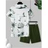 image:imageRoseSeek Mens 2 Piece Outfits Tropical Graphic Short Sleeve TShirt and Drawstring Waist Shorts SetsWhite and Green