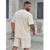 image:imageRoseSeek Mens Big and Tall 2 Piece Summer Outfits Textured Drop Shoulder T Shirt and Short Sets TracksuitPlus Apricot