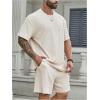 image:imageRoseSeek Mens Big and Tall 2 Piece Summer Outfits Textured Drop Shoulder T Shirt and Short Sets TracksuitPlus Apricot
