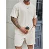 image:imageRoseSeek Mens Big and Tall 2 Piece Summer Outfits Textured Drop Shoulder T Shirt and Short Sets TracksuitPlus Apricot