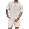 image:imageRoseSeek Mens Big and Tall 2 Piece Summer Outfits Textured Drop Shoulder T Shirt and Short Sets TracksuitPlus Apricot