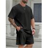 image:imageRoseSeek Mens Big and Tall 2 Piece Summer Outfits Textured Drop Shoulder T Shirt and Short Sets TracksuitPlus Black