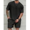 image:imageRoseSeek Mens Big and Tall 2 Piece Summer Outfits Textured Drop Shoulder T Shirt and Short Sets TracksuitPlus Black