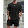 image:imageRoseSeek Mens Big and Tall 2 Piece Summer Outfits Textured Drop Shoulder T Shirt and Short Sets TracksuitPlus Black