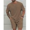 image:imageRoseSeek Mens Big and Tall 2 Piece Summer Outfits Textured Drop Shoulder T Shirt and Short Sets TracksuitPlus Khaki