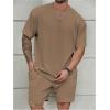 image:imageRoseSeek Mens Big and Tall 2 Piece Summer Outfits Textured Drop Shoulder T Shirt and Short Sets TracksuitPlus Khaki
